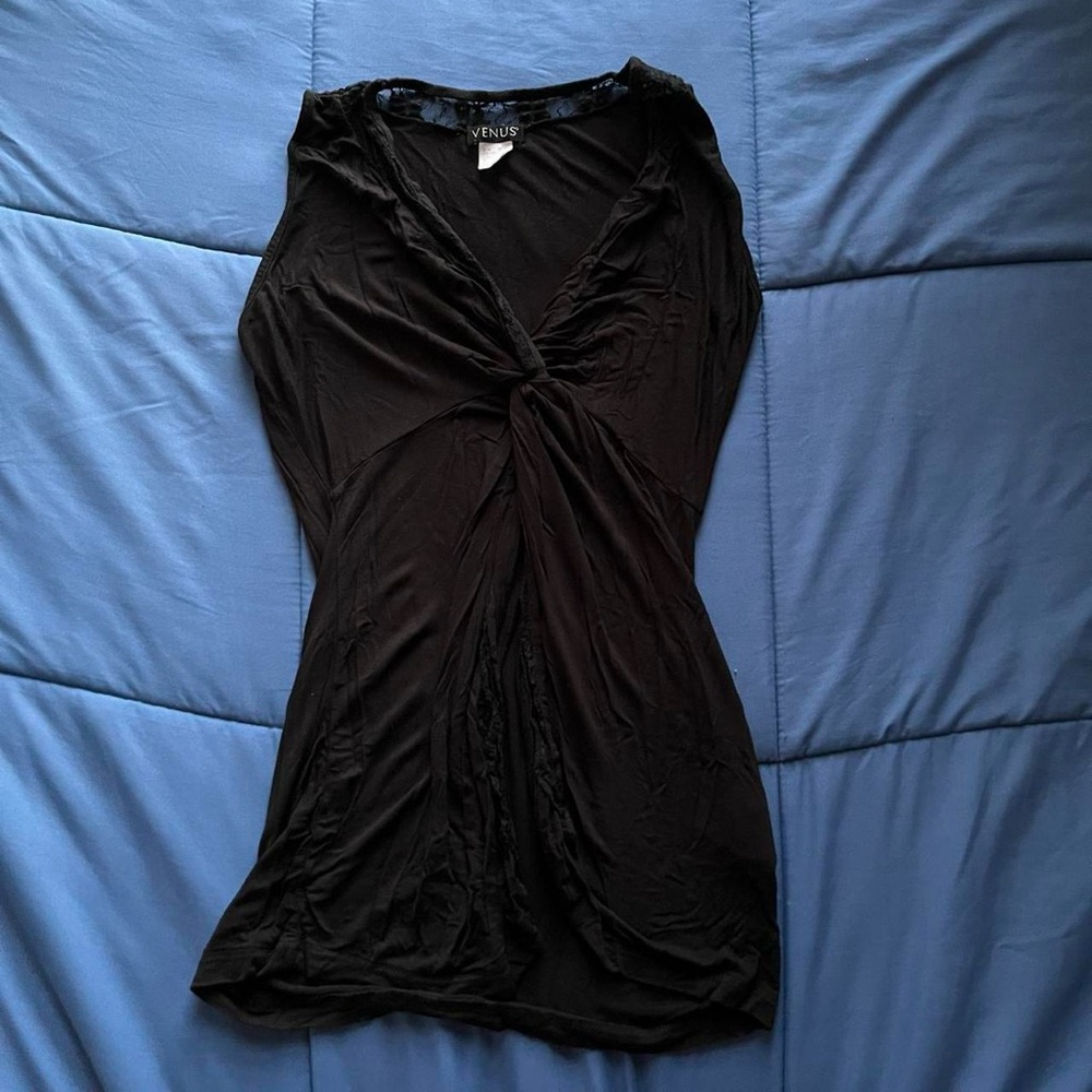 VENUS Black Lace Trim Tank Top